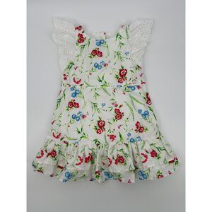 Janie & Jack  Eyelet Sleeve Floral Dress White Wild Flower Toddler Size 4